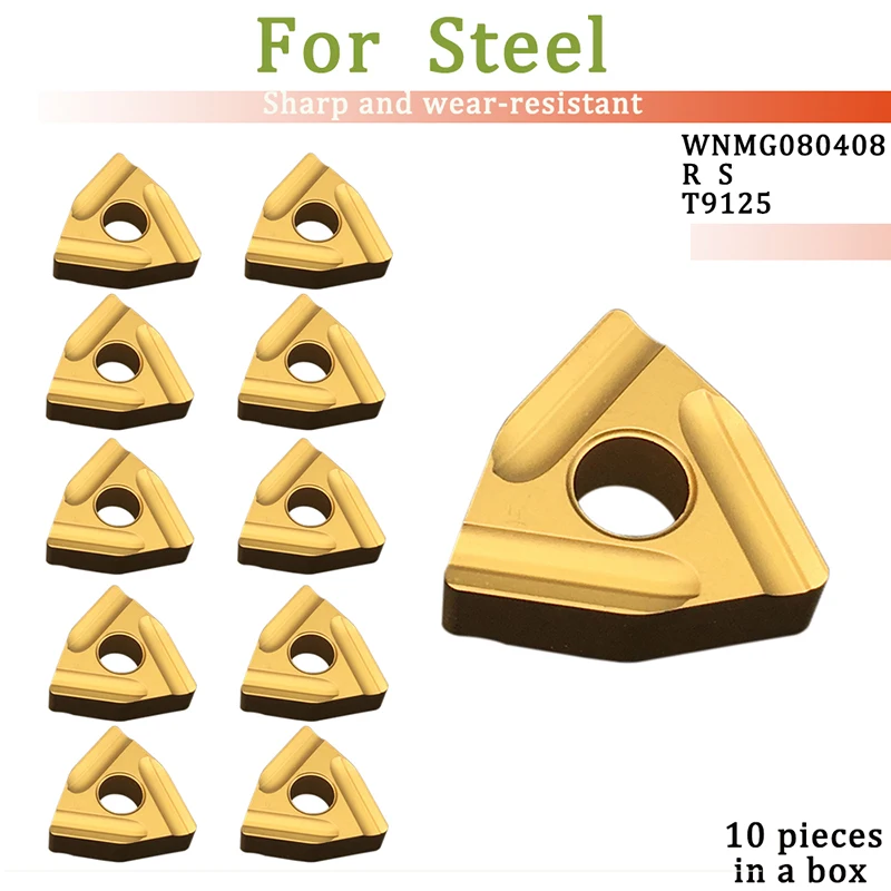 

10pcs WNMG080408 R S T9125 Carbide Inserts High Quality Lathe Cutter Tools WNMG 080408 External Turning Tool For Steel