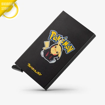 

Pikachu Pokemon Black Alumina Mult-card Holder Automatic Pop-up Anti-theft Bank Card Box Mini Business Card Case
