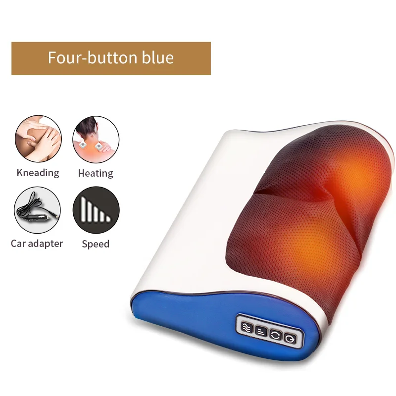 Four-button blue Инфракрасная массажная подушка с подогревом массажер для талии шейного шиацу массажная подушка для спины массажер для разминания пальцев - Цвет: Four-button blue