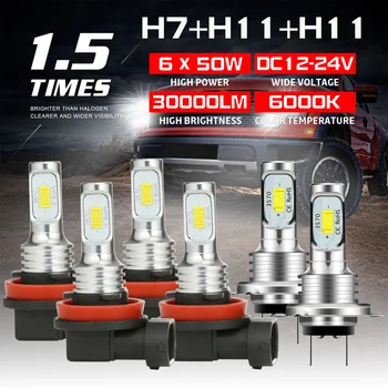 

H7+H11+H11 LED Headlight Combo High Low Beam Fog Light 6x Bulbs Kit 6000K White