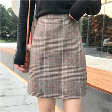 Новые осенние юбки, женские модные клетчатые ретро мини юбки, Офисная Женская рабочая одежда с высокой талией, женская зимняя элегантная прямая юбка