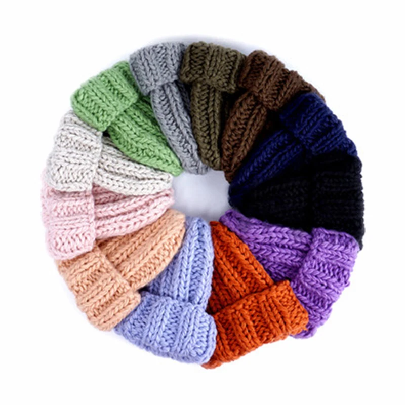 Womens Coarse Crimping Wool Winter Hats For Girls Handmade Warm Thick Beanie Knitted Hats Women Winter Soft Solid 12 Colors Cap
