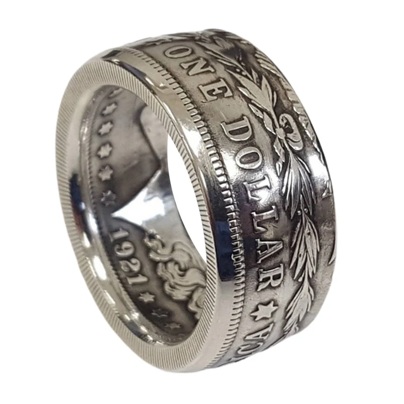 Morgan Silver Dollar Coin Ring 'Heads' Silver Plated Handmade Women Men Vintage Punk Personality Coin Rings Fashion Jewelry silver ring finger ring