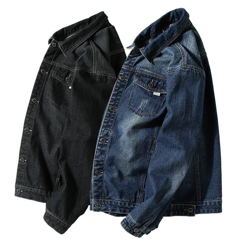 

New Style Jeans Coat Men's Europe And America Flight Plus-sized Fold-down Collar Loose-Fit Lard-bucket Jacket Large Size Men'S W