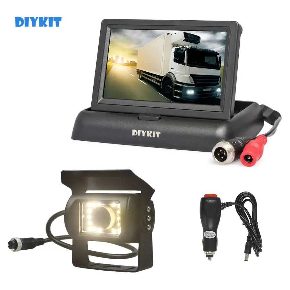 

DIYKIT DC12V-24V 4.3" Reverse Rear View Car Monitor Waterproof CCD LED Night Vision Bus Truck Camera free Car Charger