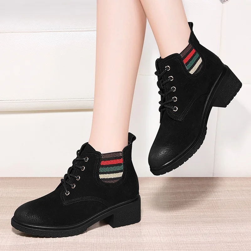 

Gucci Tianlun 2019 Autumn WOMEN'S Shoes round-Toe Leather Boot Square Heel Lace-up Martin Boots Fashion Casual Bootie 9699
