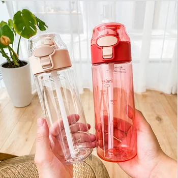 

Korean Type Plastic Water Bottle Bounce Cover Large Capacity 450mL 550mL Black white blue Red Color student Sport Handy Cup