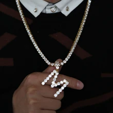 1" женщин мужчин рок хип хоп bling ювелирные изделия iced out cz Алфавит кулон персонализированные имя CZ теннисная цепочка ожерелья с инициалами