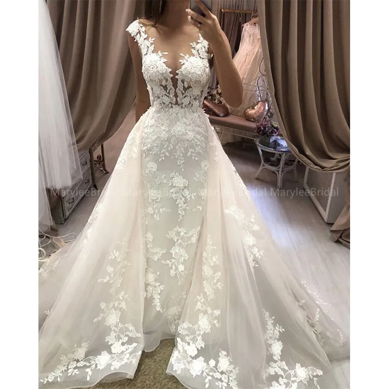 Роскошный светильник Свадебные платья цвета шампань Иллюзия лиф Robe de mariee винтажное кружевное цветочное свадебное платье с аппликацией с короткими рукавами
