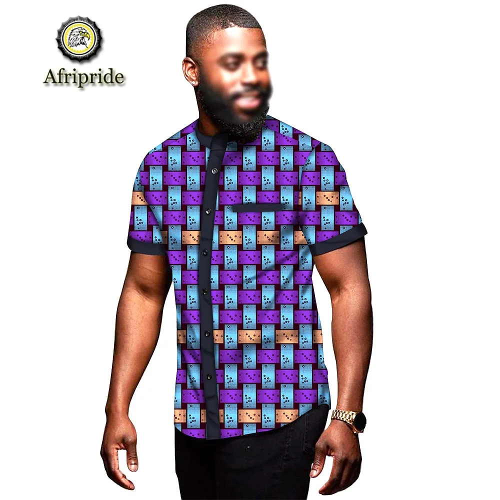 Африканская Мужская одежда Топ dashiki рубашка с принтом короткий рукав Летняя Повседневная Блузка Анкара ткань Базен riche AFRIPRIDE S1912005 - Цвет: 275X14