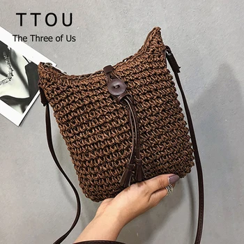 

2020 Casual Handmade Straw Women Shoulder Bags Female Holiday Travel Beach Handbag Summer Woven Ladies Solid Crossbody Bags