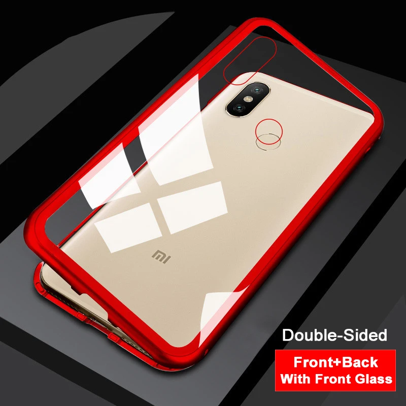 Двусторонний магнитный металлический стеклянный чехол для Xiao mi Red mi Note 8 7 K20 Pro, Магнитный чехол для Xiaomi mi 9 SE A3 CC9 CC9e 9T Pro - Цвет: Red