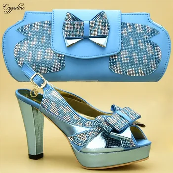 

Hot sale sky blue African high heel sandal shoes and bag set nice matching for lady dress 999-1, heel height 12cm