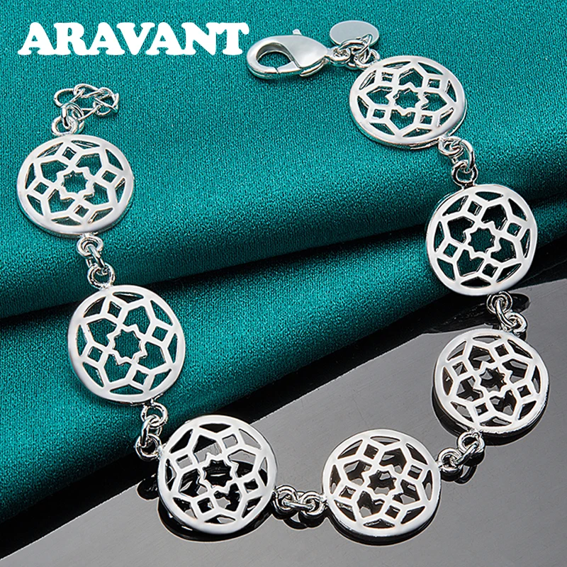 

925 Silver Full Round Charm Bracelet For Women Girls Fashion Jewelry Gifts