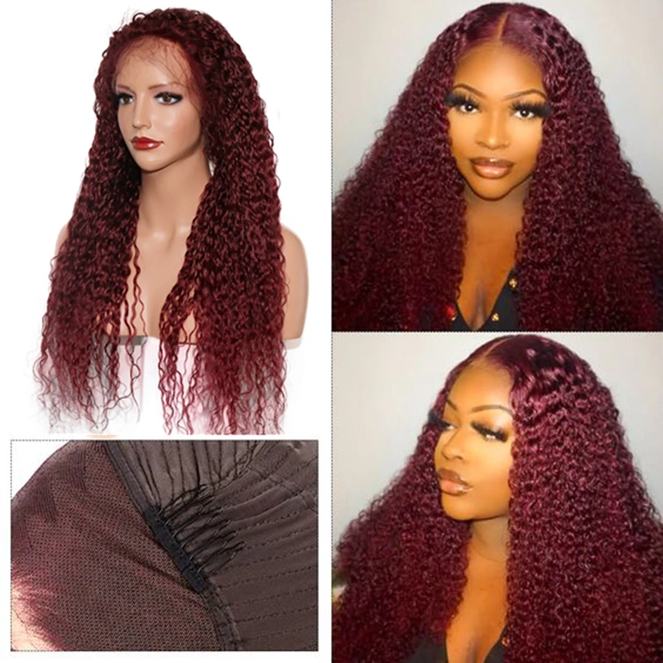 Бразильский человеческих волос кудрявый Вьющиеся 99J Цвет 13x6 Синтетические волосы на кружеве парики из натуральных волос для Для женщин с