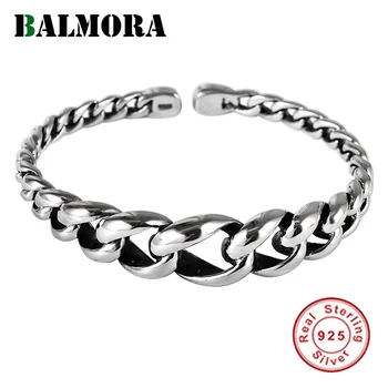 

BALMORA Real 925 Sterling Silver Open Bangles for Women Men Christmas Gifts Circles Style Retro Bracelets Jewelry Diameter 18cm