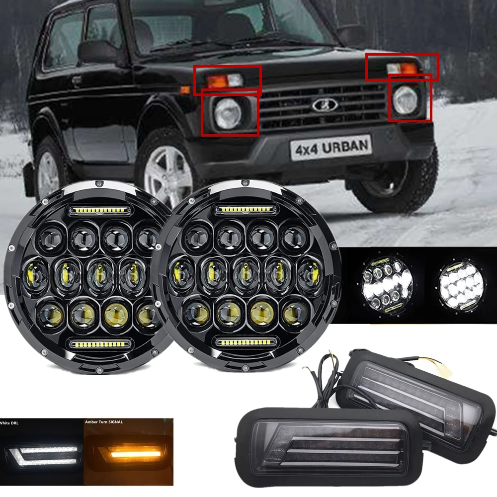Для lada niva 4x4 аксессуары Led 75 Вт RounHead светильник с светодиодная бегущая строка