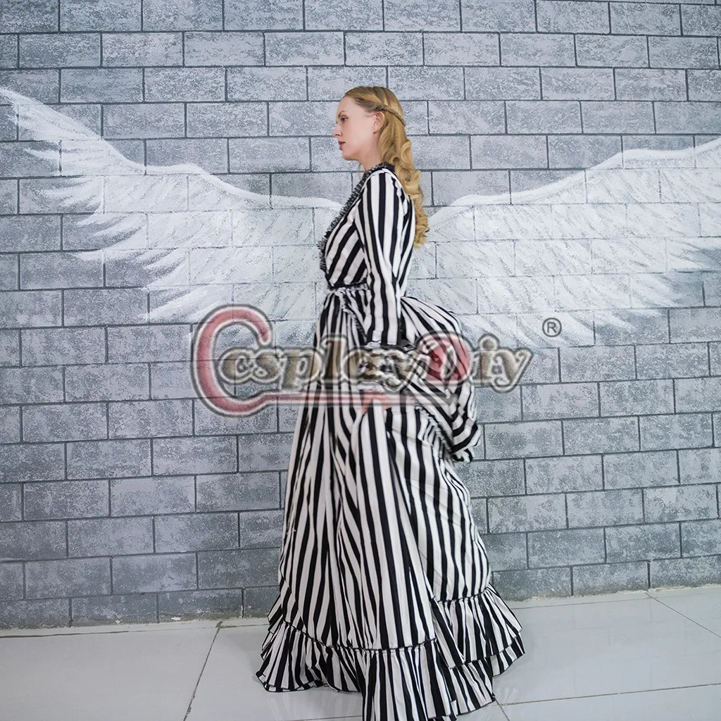 Cosplaydiy викторианское черно-белое платье в полоску средневековый женский необычный лесной костюм L320