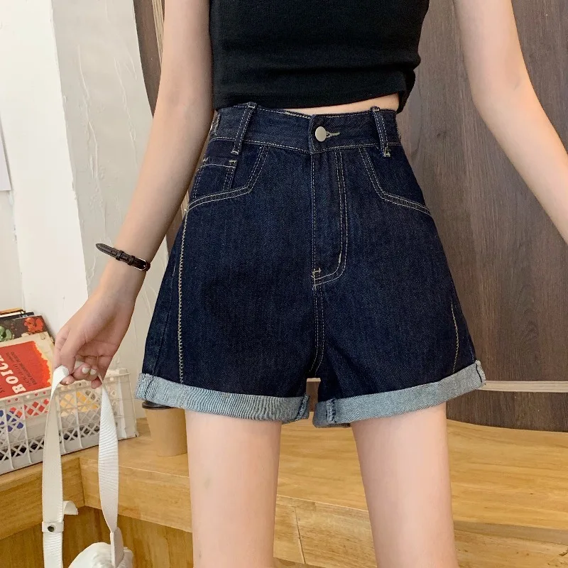 

Korean version summer 2020 new high-waist slimming wild jeans female wide-leg shorts loose thin straight pants jeans woman