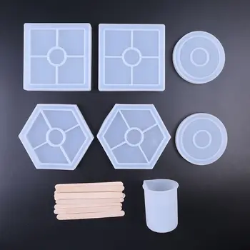 

UV Resin Silicone Mold Hexagonal Round Heart-shaped DIY Coaster Flower Square Craft Making Epoxy Molds