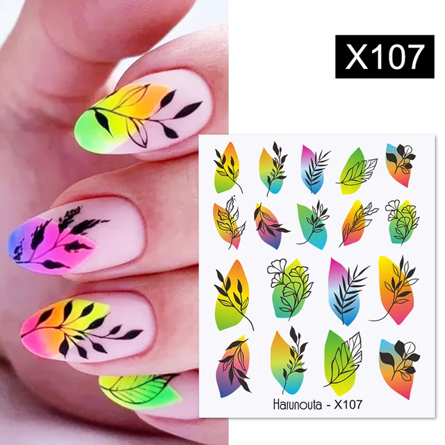 Harunouta Geometric Color Block Line Leaf Flower Water Decal Sticker Spring Simple DIY Slider For Manicuring Nail Art Watermarks 2