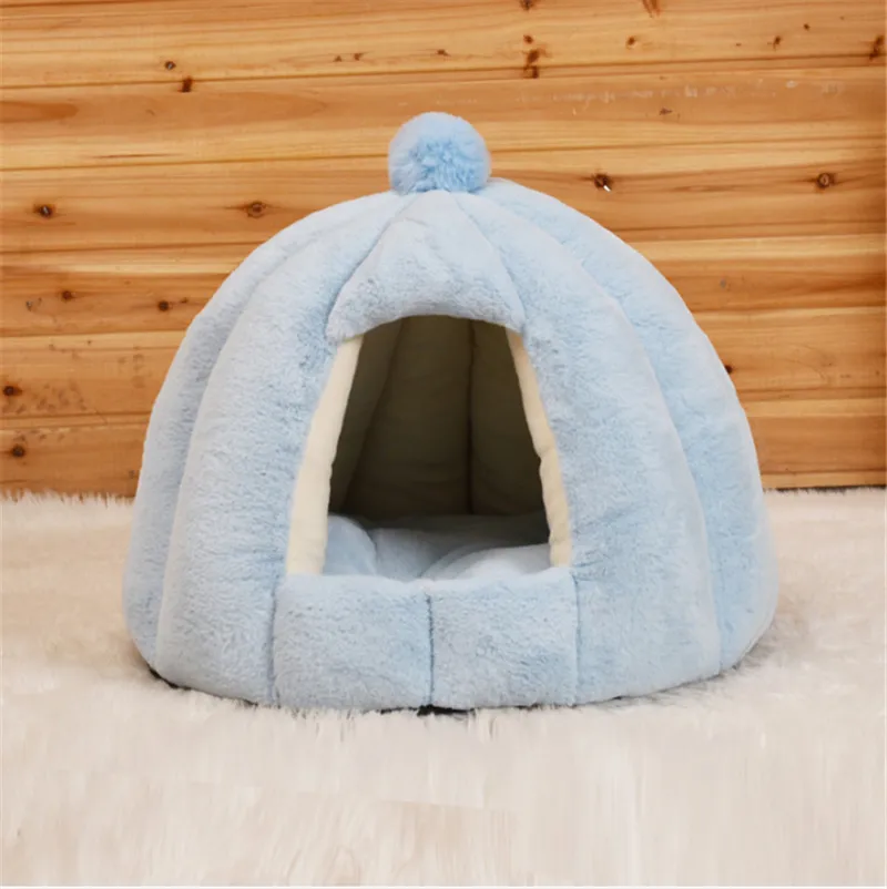 Pet Cat собачья Лежанка палатка Igloo плюшевая кошка кровать(M68 - Цвет: Blue
