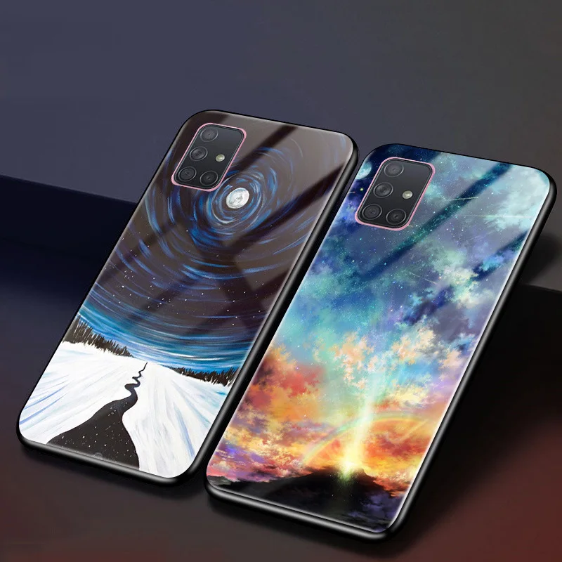 Для samsung A71 чехол A51 Жесткий PC стеклянный чехол для телефона черный бампер чехол для samsung Galaxy A51 A71 чехол из закаленного стекла A515F