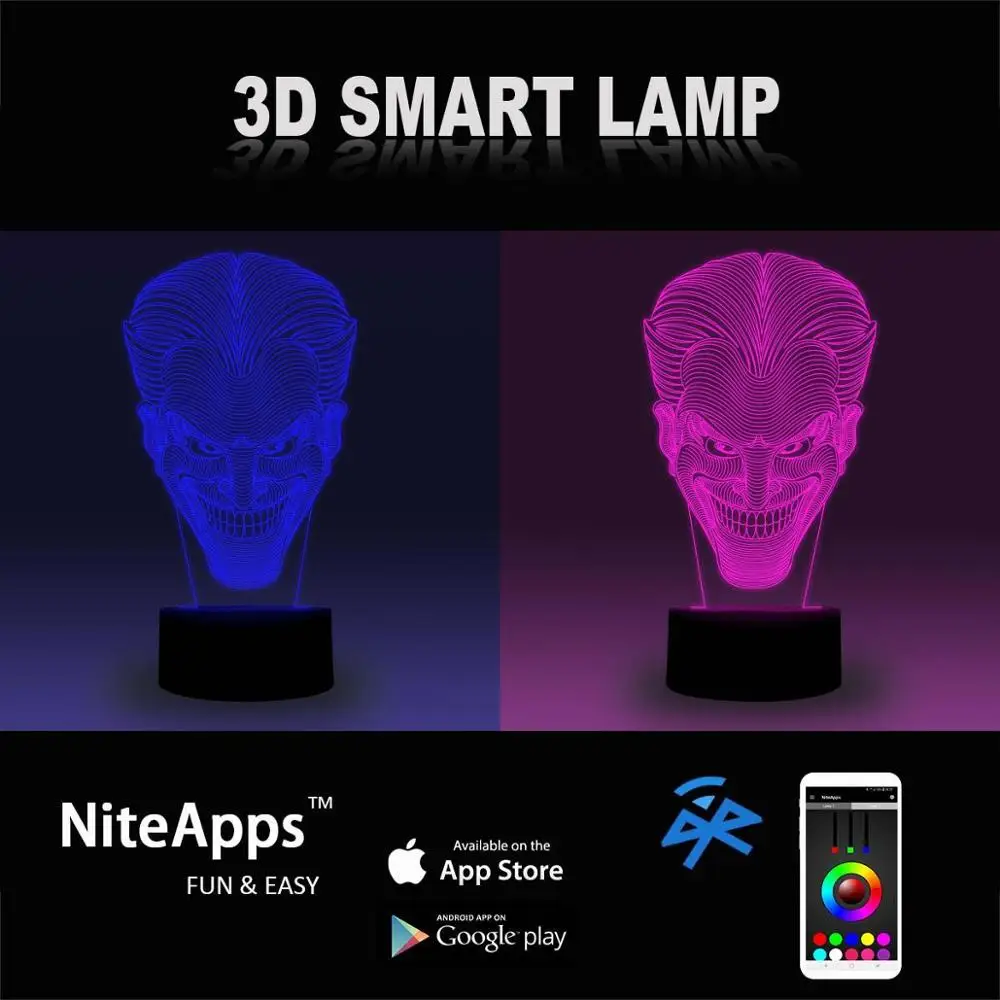 NiteApps 3D Джокер ночник настольная лампа Иллюзия подарок на день рождения приложение/сенсорное управление