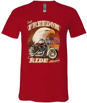 

Let Freedom Ride Forever V-Neck T-Shirt Biker American Flag Bald Eagle Tee unisex men women t shirt