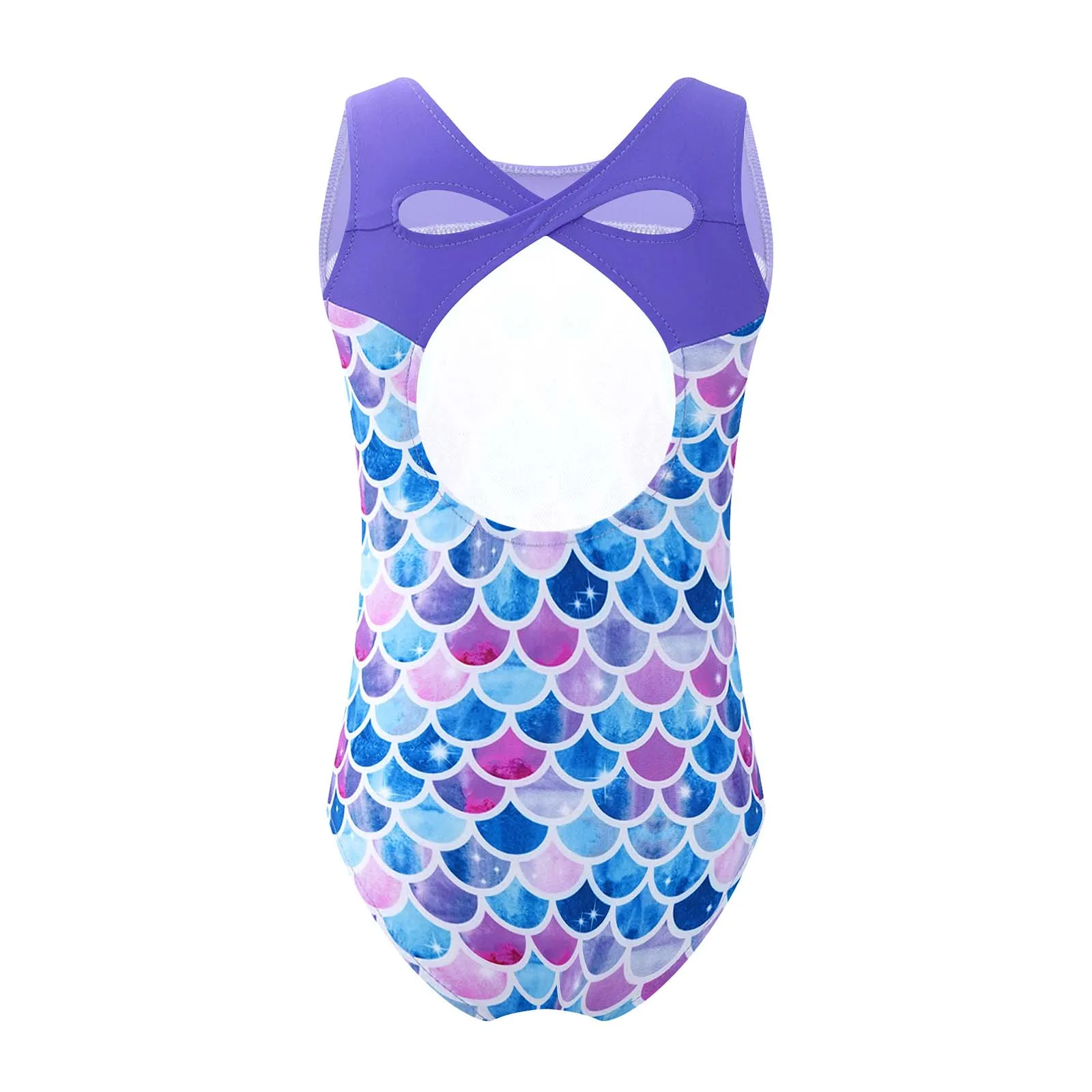 TiaoBug Summer Kids Girls One-Piece Print Swimsuit Round Neck Sleeveless Bathing Beach Swimming Pool Dance Gymnastics Leotard