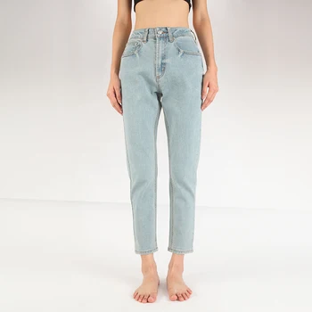 

BEFR PEAR Soft Material Washed Blue Jeans Female High Waist Small Straight Pants Spring and Summer Large Size Jeans Denim