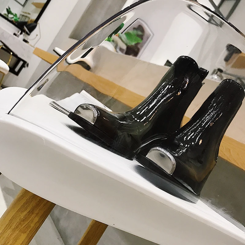 Buono Scarpe/женские ботинки «Челси»; ботильоны из натуральной кожи; короткие ботинки с квадратным металлическим носком; botas Mujer; ботинки на массивном каблуке с эластичной лентой