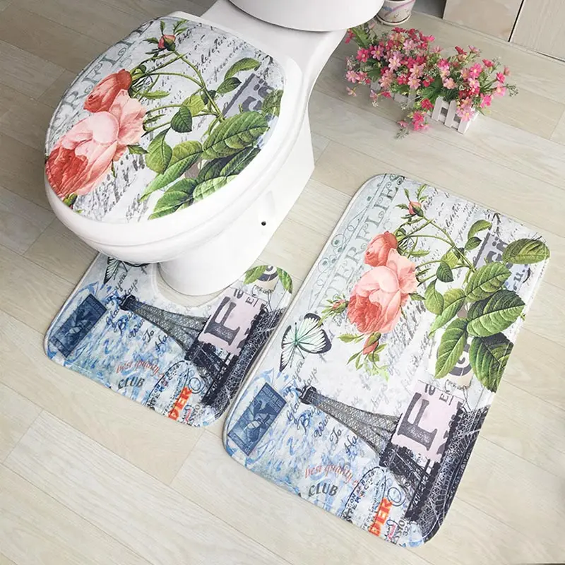 Горячая Toliet коврик моющийся Набор ковриков для ванной Противоскользящий фланелевый 3 шт./компл. коврик для ванной комнаты
