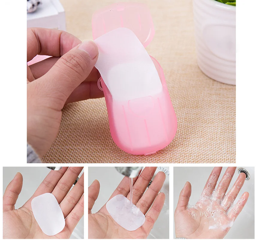 20 pcs Soap Paper for Travel Washing Hand Bath Clean Scented Slice Sheets Disposable Boxe Soap Portable Mini Paper Soap