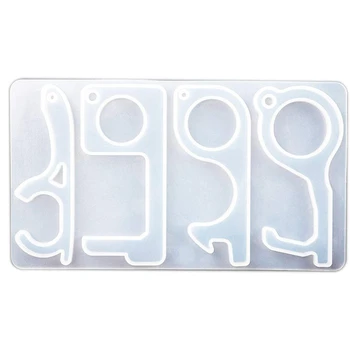 

No Press Door Opener Hand Free Key Tool Silicone Mold for Epoxy Resin DIY Touchless Keychain
