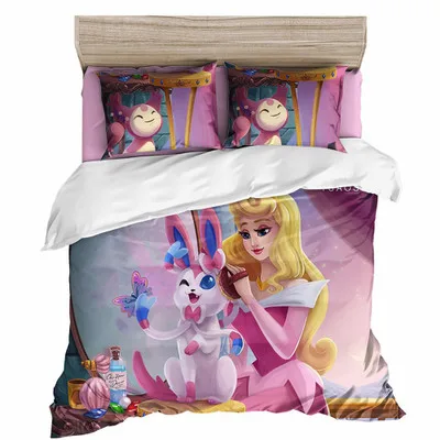 

Kids Bedding Set 3D Cartoon Digital Printing Pink Princess Duvet Cover Sweet Girl Quilt Cover Set Single Twin Size Bed Linens