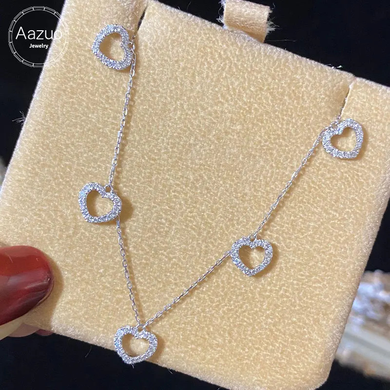 

Aazuo 18K Orignal White Gold Real Diamond 0.38ct Heart Shape Clavicle chain Necklace gifted for Women Wedding Link Chain Au750