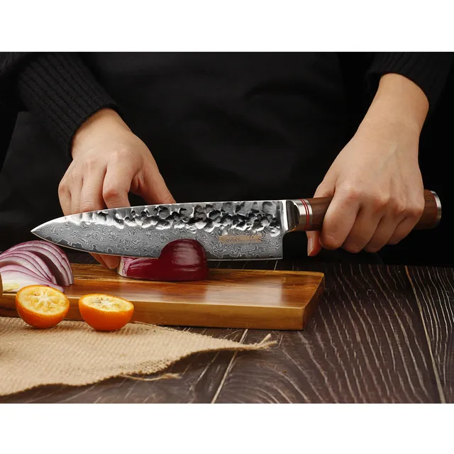 Yousunlong Séf Kés 8 Hüvelykes Profi Damascus Acél V10 Mag, Natura Amerikai Diófa Fogantyú - Image 2