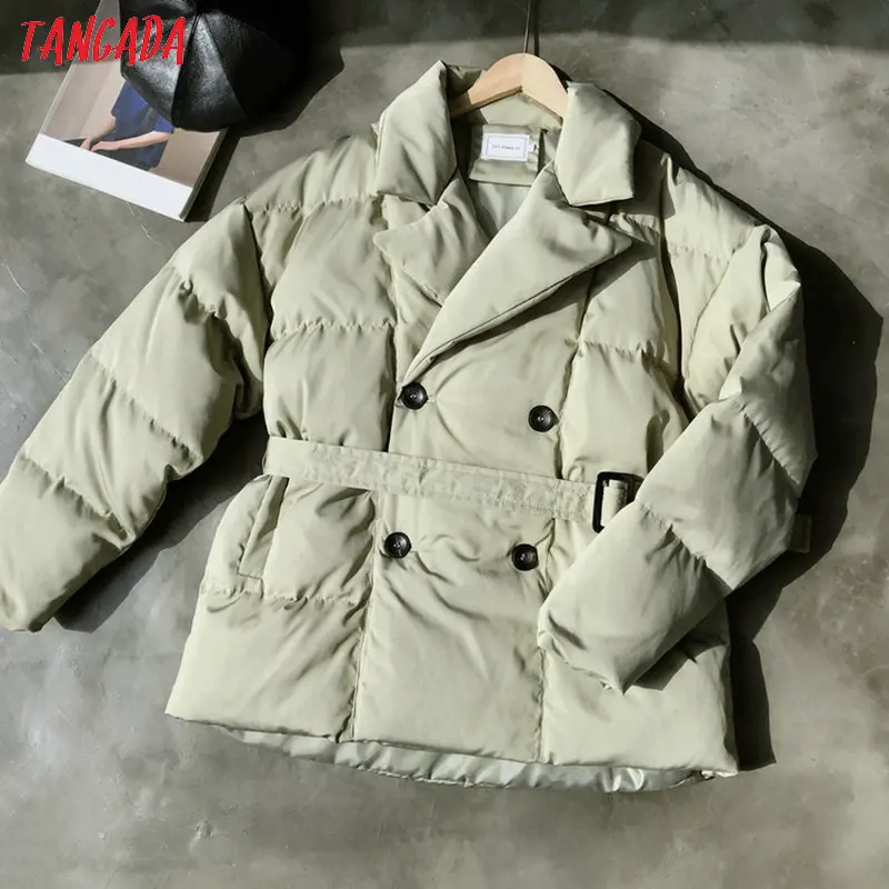 Tangada, женские черные парки больших размеров с поясом, толстые,, отложной воротник, на молнии, с карманами, женское теплое зимнее пальто ATC13