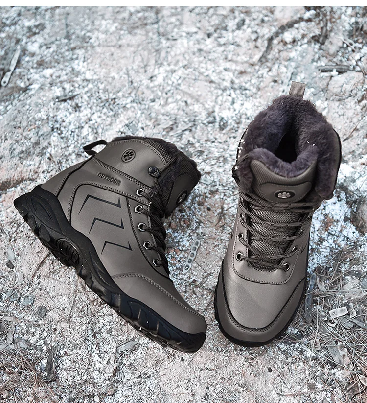 Winter Men's plush Boots High Quality Super Warm Winter Footwear Men Anti Skid Snow Boots Genuine Leather Shoes Fur Boots