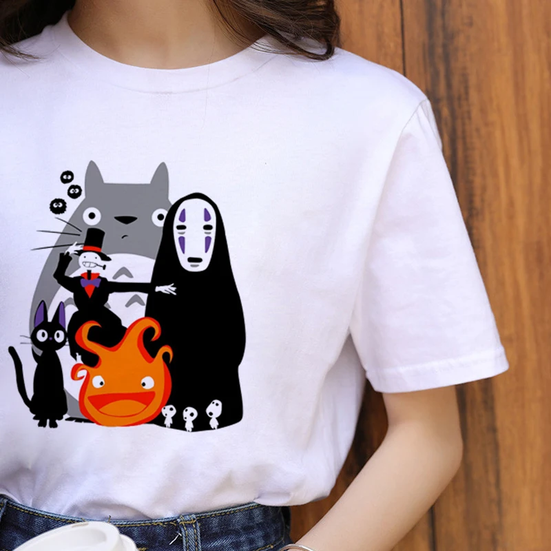 Totoro Harajuku Ullzang футболка Женская студия Ghibli футболка Kawaii Miyazaki Hayao забавная мультяшная футболка милые 90s футболки женские
