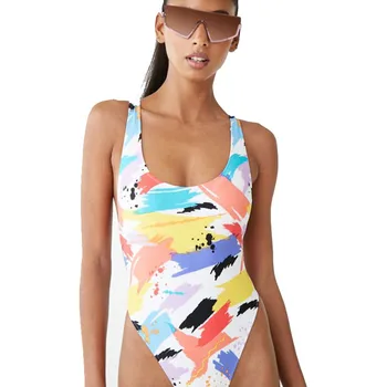 

Rainbow Color Swimwear One Piece Bathing Suit Swimsuit Cut Out Swimming Costumes for Women Bodysuit High Cut Monokini Trikini