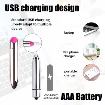 Portable Sex Toys Waterproof 10 Speed Bullet Vibrator for Clit Stimulator, USB Rechargeable Silver Bullet Vibrator For Women 2