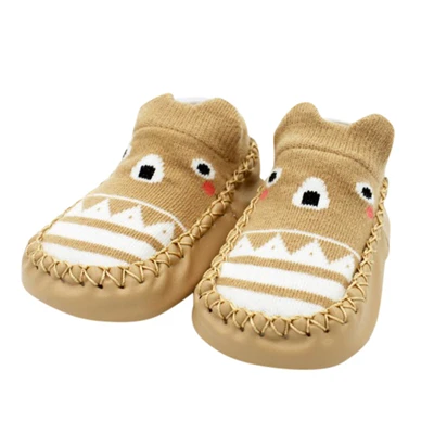 Khaki Носки с героями мультфильмов для новорожденных милые Нескользящие мягкие носки-тапочки в полоску с принтом животных для маленьких мальчиков и девочек 0-24 мес., A20 - Цвет: Khaki