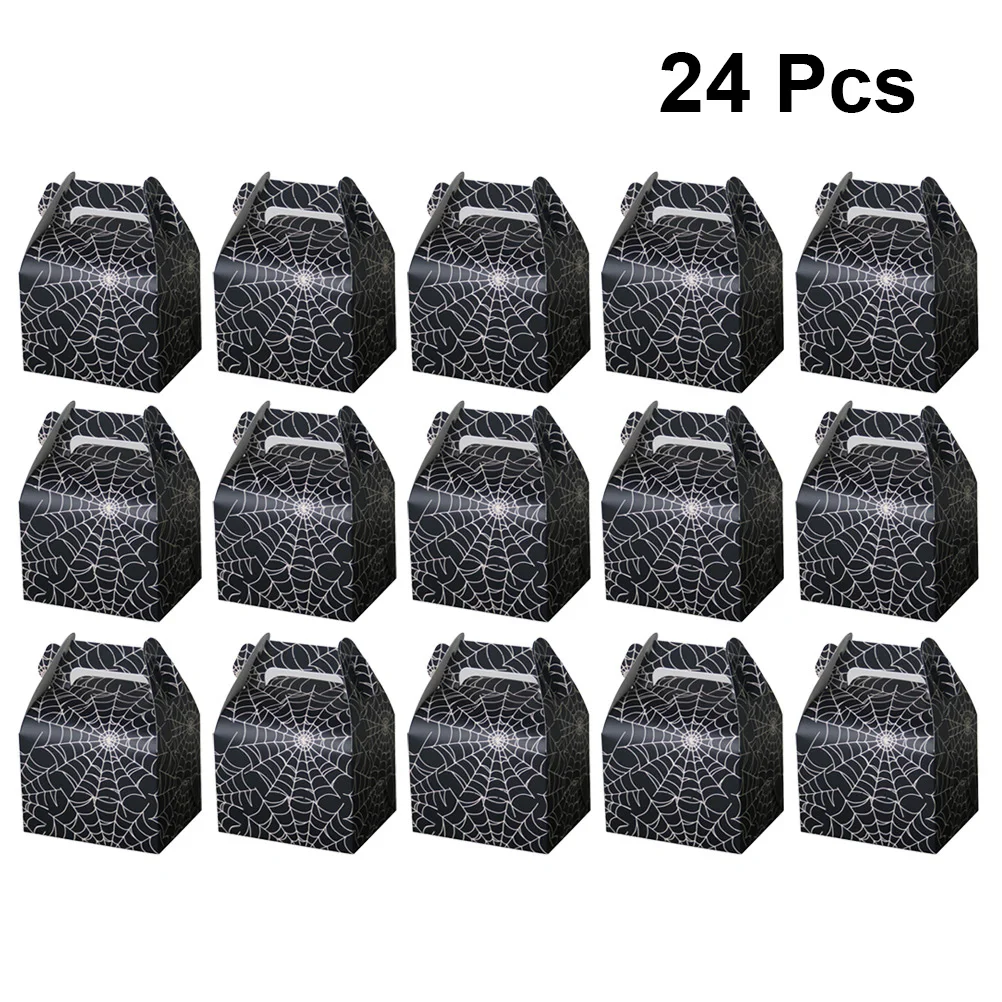 

24pcs Black Candy Boxes And Gift Bags Halloween Treat Paper Bags Spiderweb Party Favors For Kids Children Gift Bag Supplies