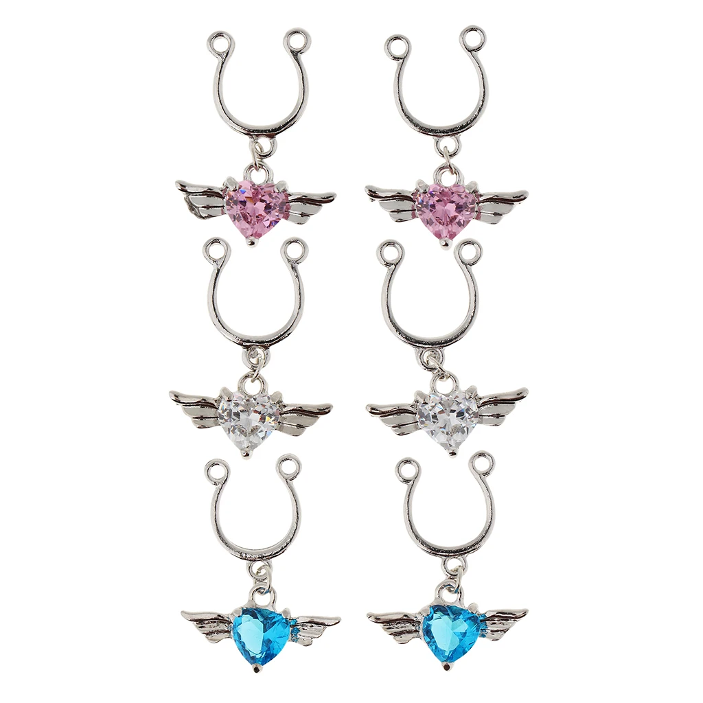 1 Pair Fake Nose Ring Clip On Non Piercing Crystal Dangle Stud Body Jewelry