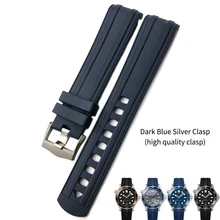 20mm 21mm 19/22mm High Quality Fluorous Rubber Silicone Watch Band Belt  Fit For Omega New Seamaster 300 Black Blue Soft Strap 