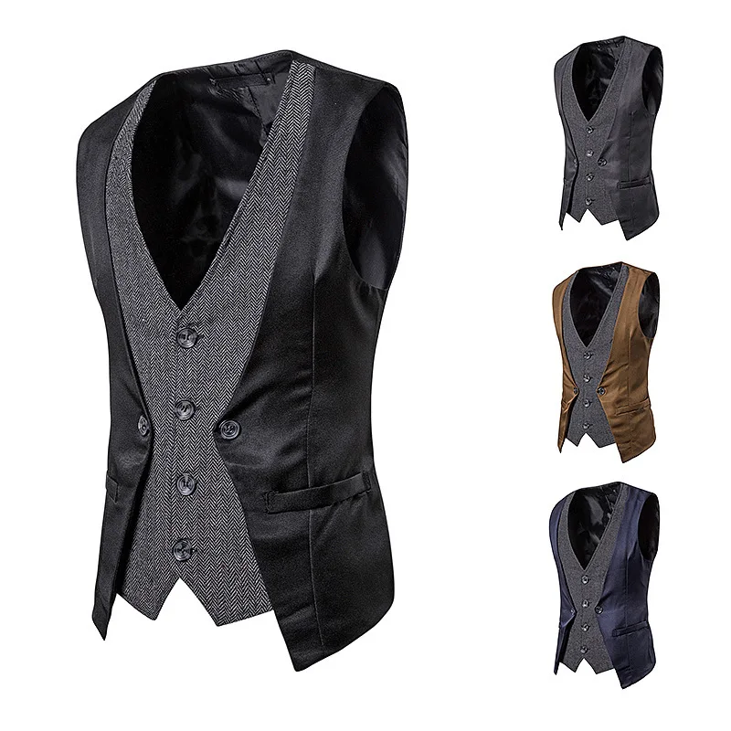 New Style Men Cool Joint Mock Two-Piece Single Breasted Casual Vest M64