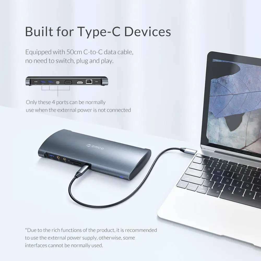 ORICO концентратор usb type c к HDMI VGA MiniDP USB3.0 кард ридер RJ45 100W PD Звуковая карта адаптер
