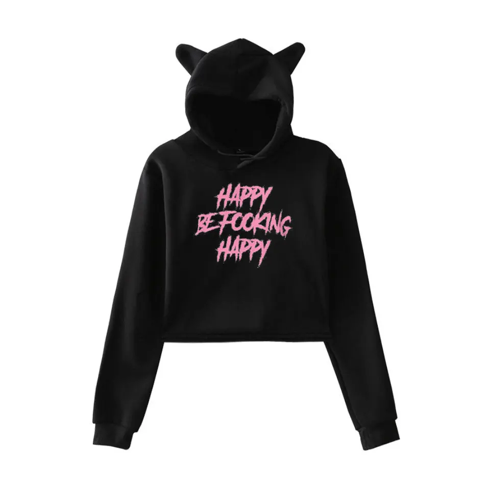 Толстовка в стиле хип-хоп yungblud be fooking happy, Женская толстовка Kawaii cat, толстовки для девочек, Дамский модный пуловер, короткие толстовки, толстовка